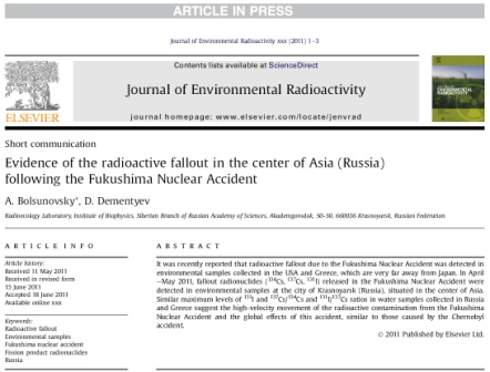 Evidence of the radioactive fallout in the center of Asia (Russia) following the Fukushima Nuclear Accident